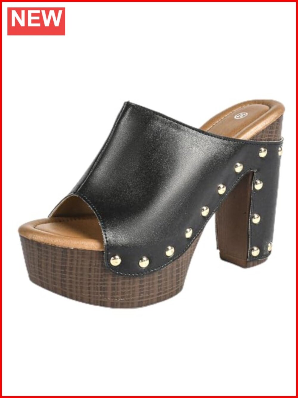 Women's PU Leather Platform Chunky High Heel Sandals Peep-Toe Slip On Slides